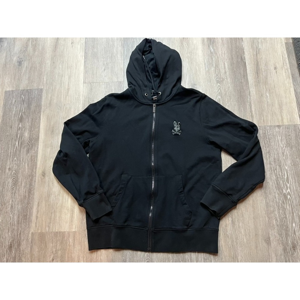 Psycho Bunny James Black Premium Full Zip Hoodie Hooded Sweatshirt Men's Sz M